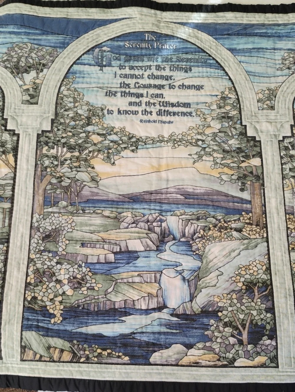 Scenic Serenity Prayer Quilted Wall Tapestry Alcoholics Anonymous 42in x 33in